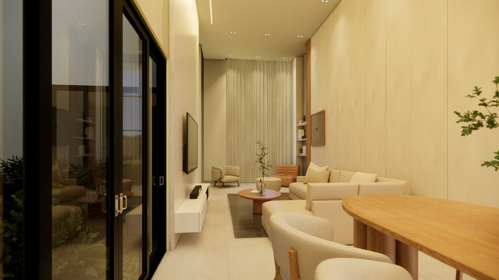 Sala compacta com acesso à varanda
