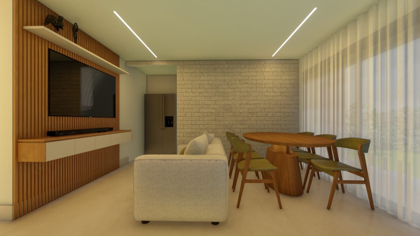 Sala integrada com jantar