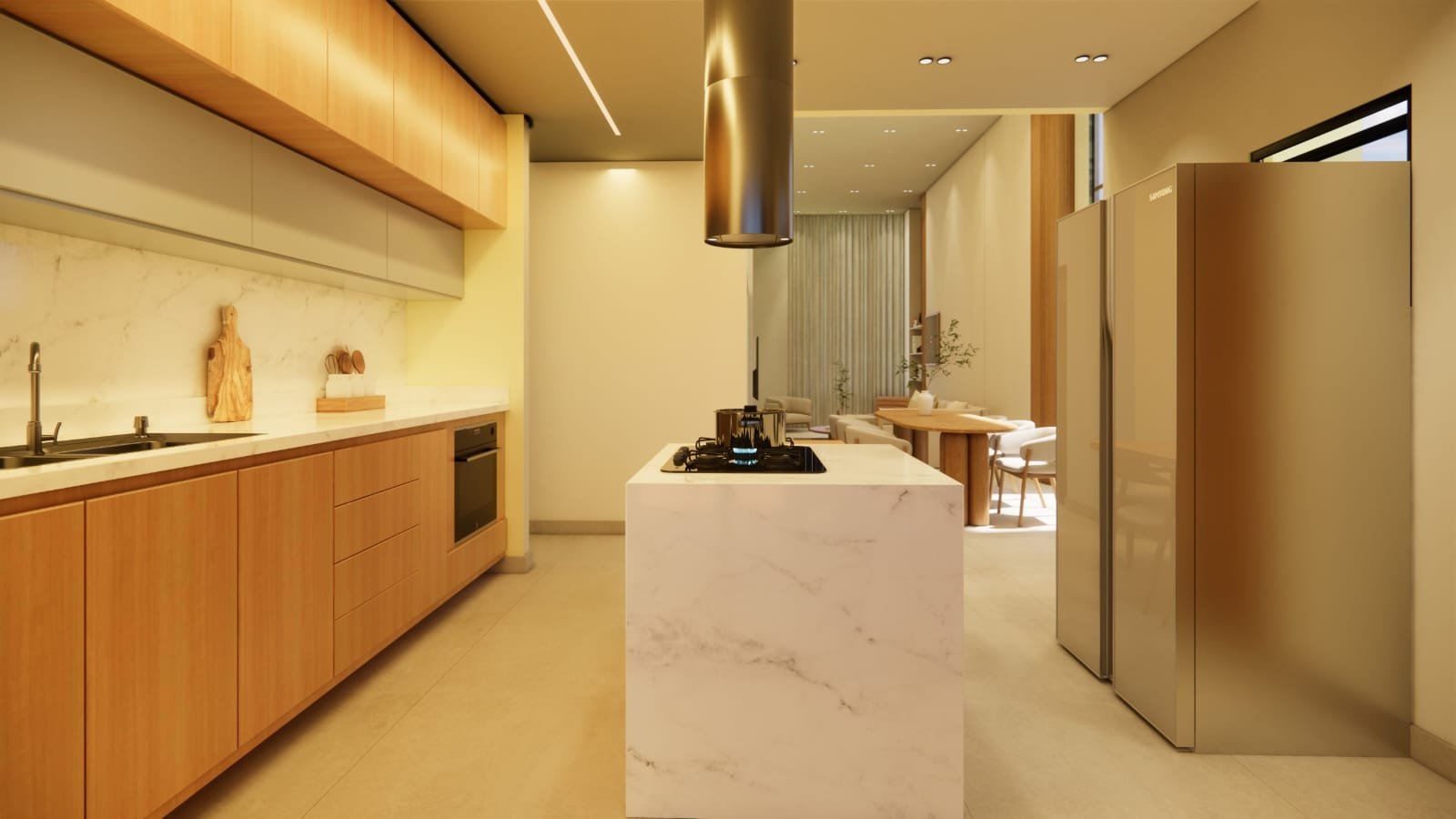 Cozinha com ilha em mármore