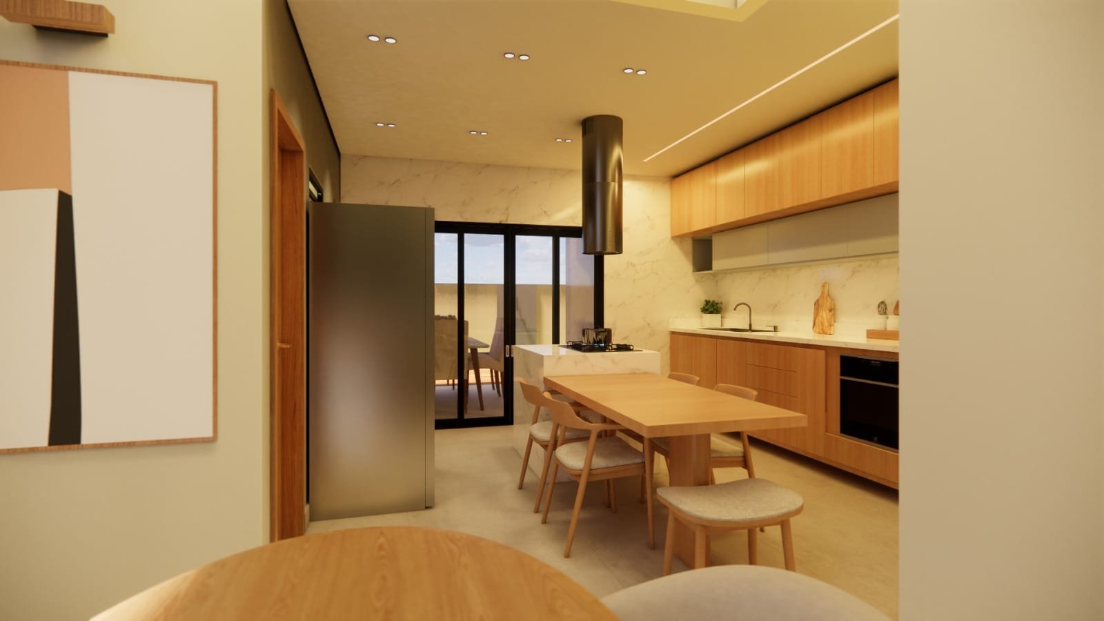 Cozinha com mesa de jantar integrada