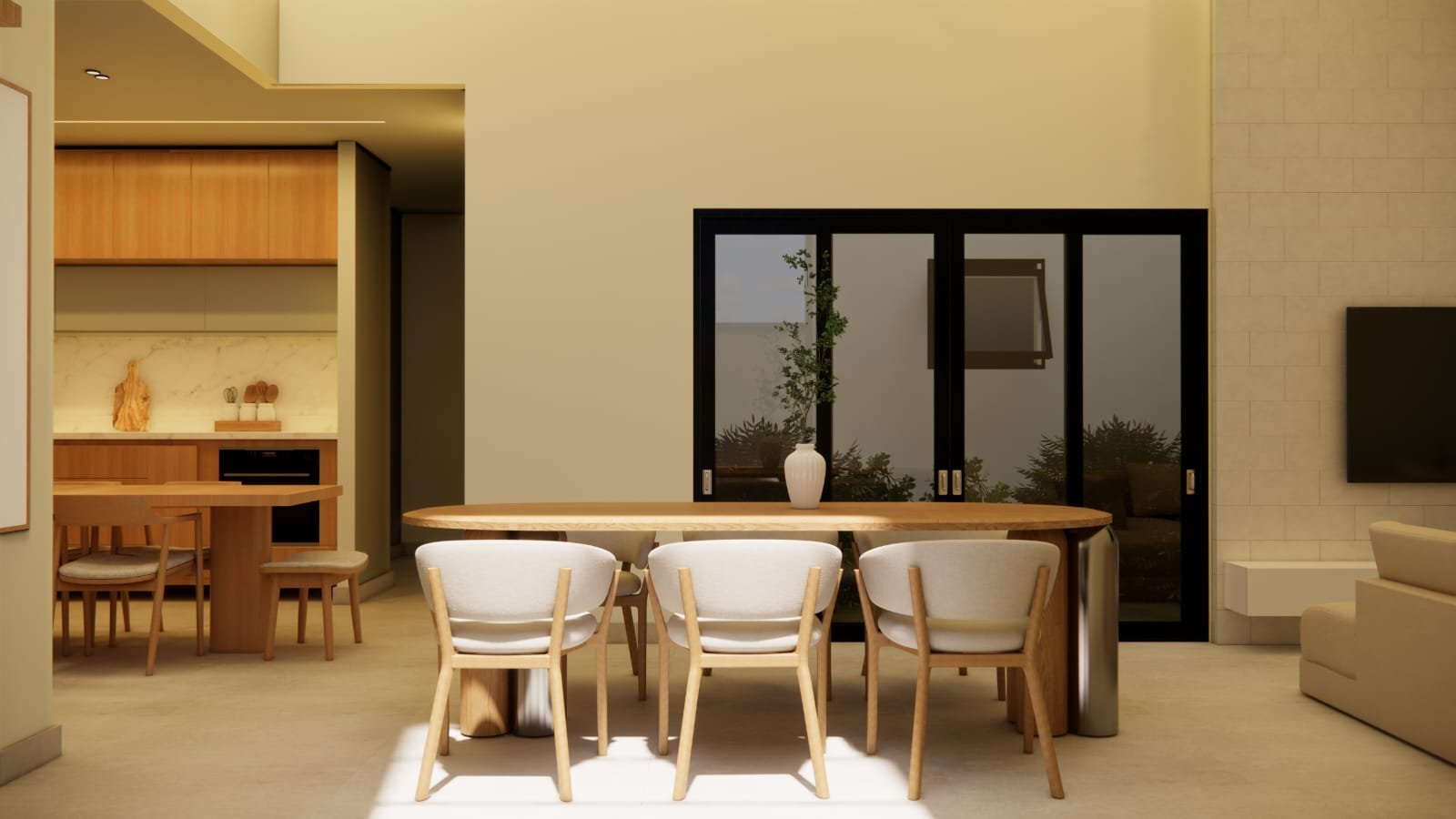 Sala de jantar ampla com mesa oval